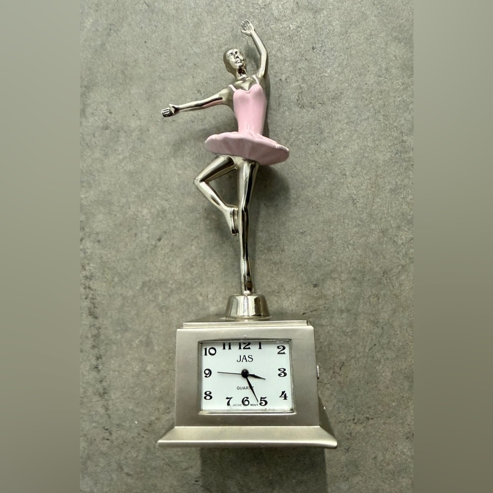 3-D Pink Ballerina Theme Stainless Steel White Faced Clock by JAS w New Battery